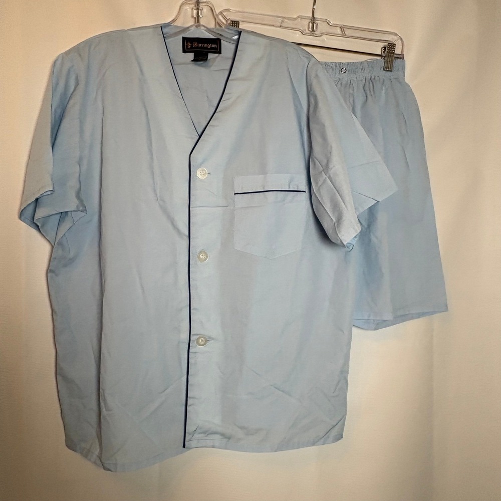 Barrington Mens Pajama Set Light Blue Short Sleeve Button Front‎ Shorts Large